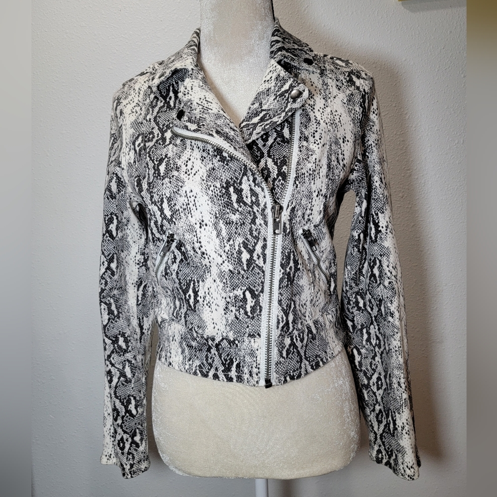 BBJ Los Angeles Snake Skin Moto Jacket Black White Size Small